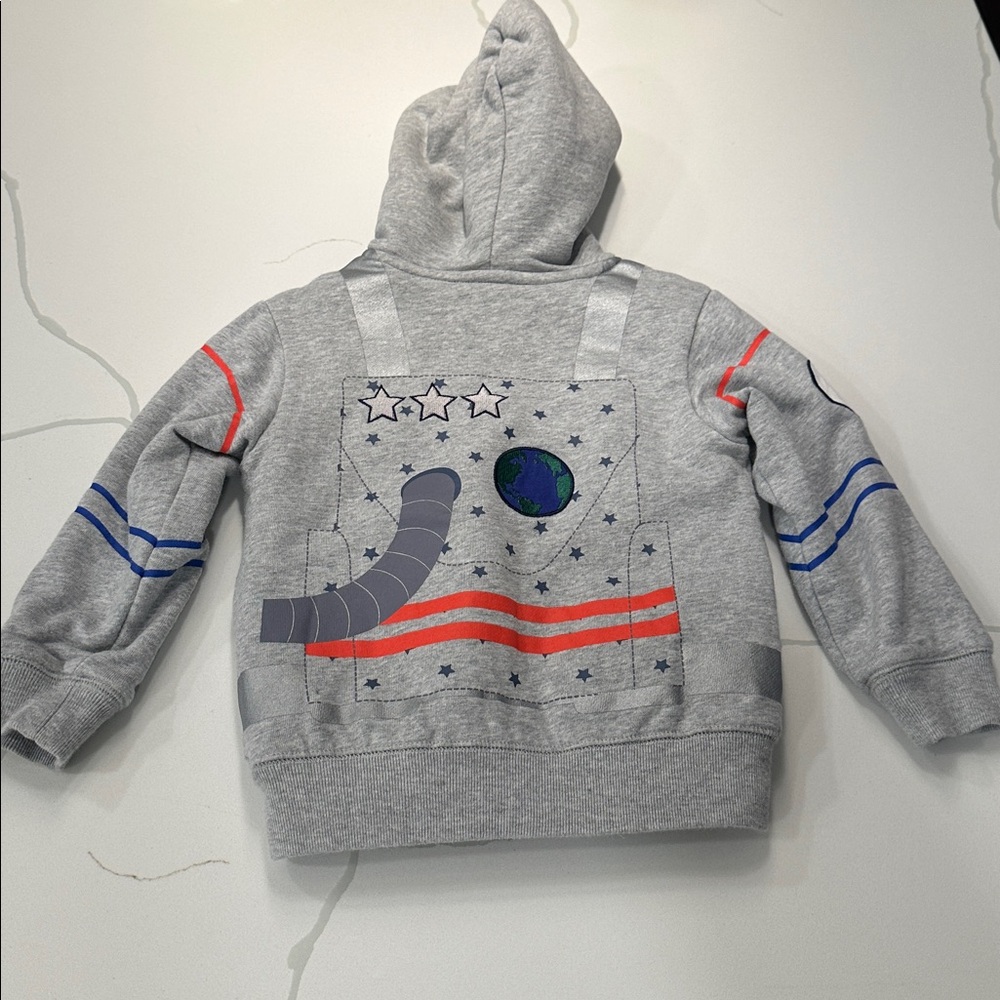 Mini Boden gray space astronaut fleece lined hooded sweatshirt size 2-3 🚀🧑🏼‍🚀 - Picture 9 of 9